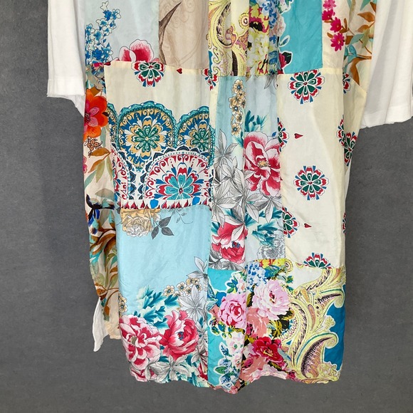 Johnny Was JW Los Angeles Floral Patchwork Tunic Top Sz L Colorful Artsy Boho - Picture 4 of 10